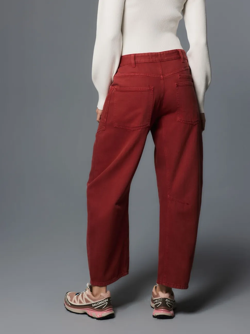 Brick Red Double Pocket Barrel Jeans