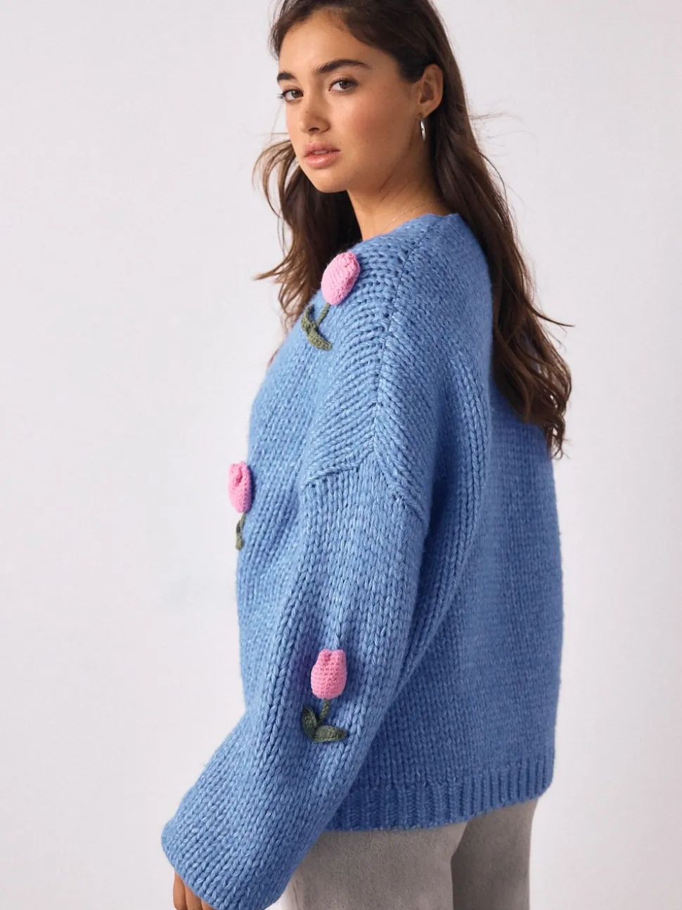 Bright Blue 3D Tulip Soft Touch Chunky Knit Cardigan