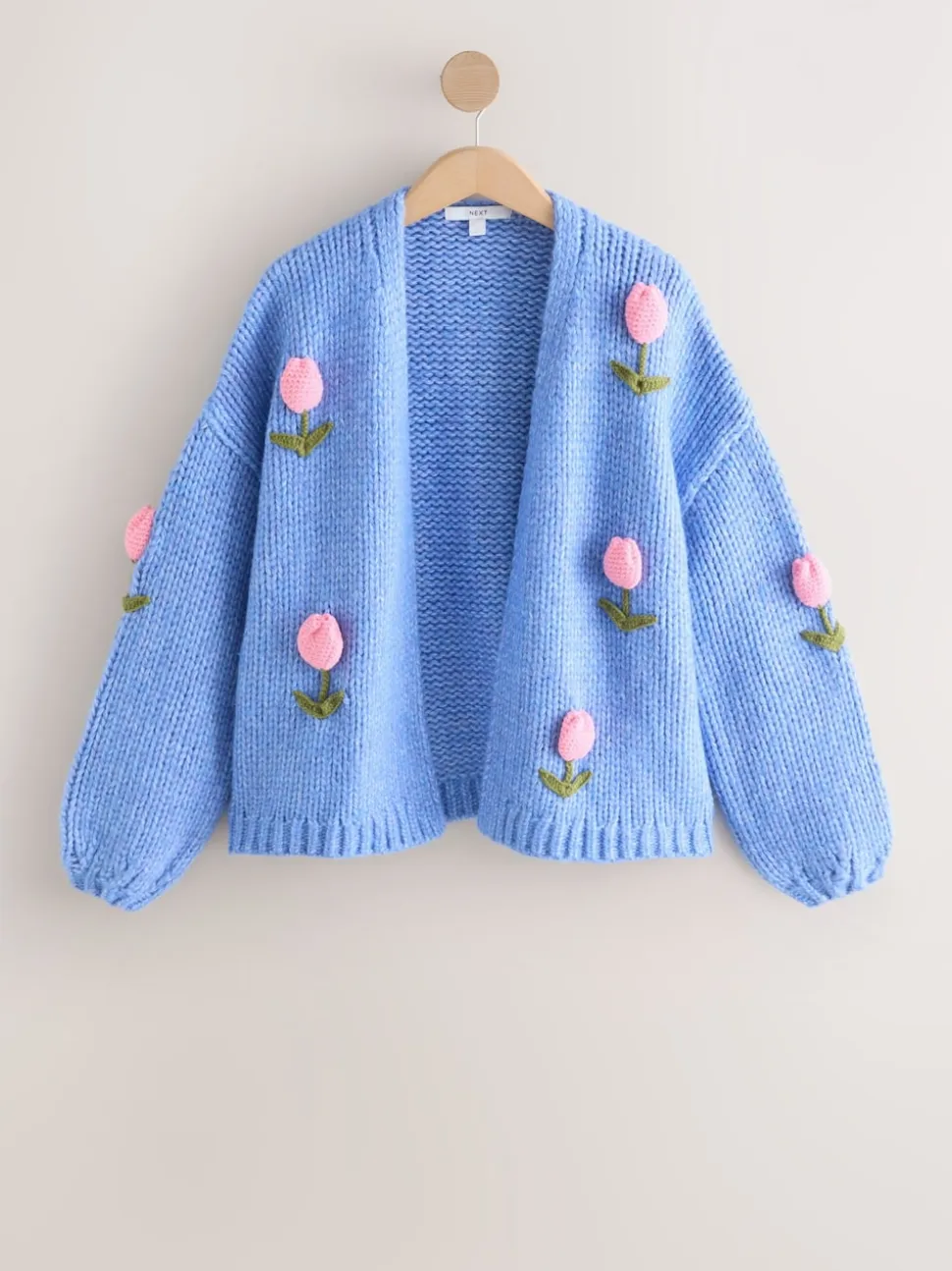 Bright Blue 3D Tulip Soft Touch Chunky Knit Cardigan