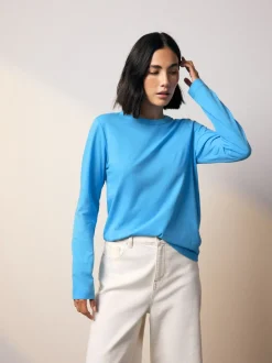 Bright Blue Long Sleeve Crew Neck T-Shirt