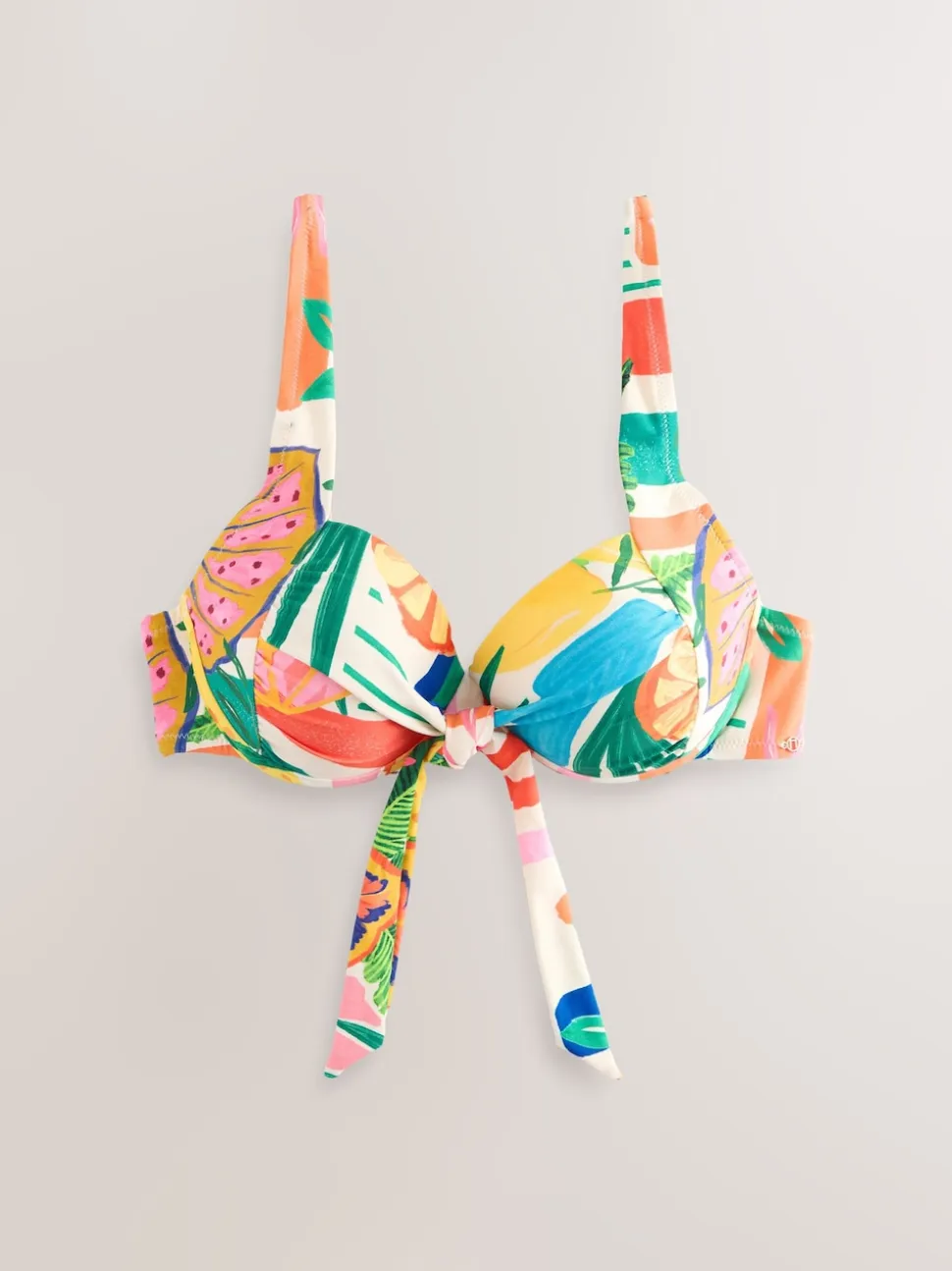 Bright Fruit Stripe Bow Front Padded Wired Bikini Top