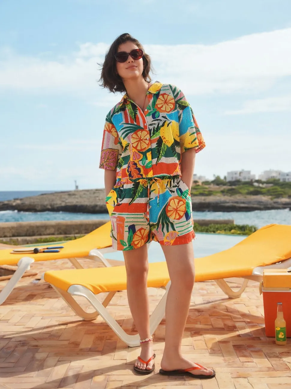Bright Fruit Stripe Broderie Summer Shorts