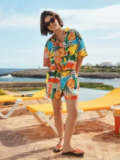 Bright Fruit Stripe Broderie Summer Shorts