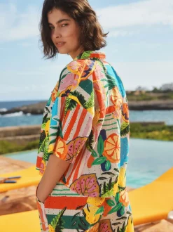 Bright Fruit Stripe Broderie Summer Shorts