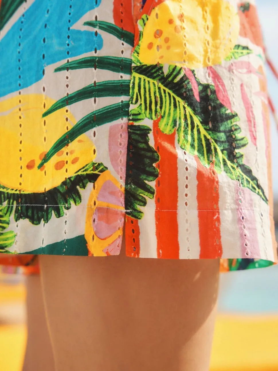 Bright Fruit Stripe Broderie Summer Shorts