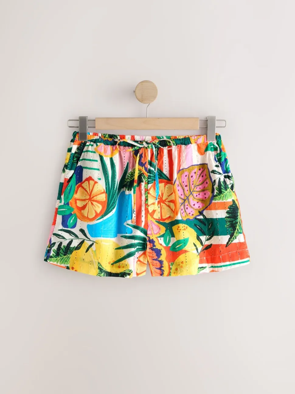 Bright Fruit Stripe Broderie Summer Shorts