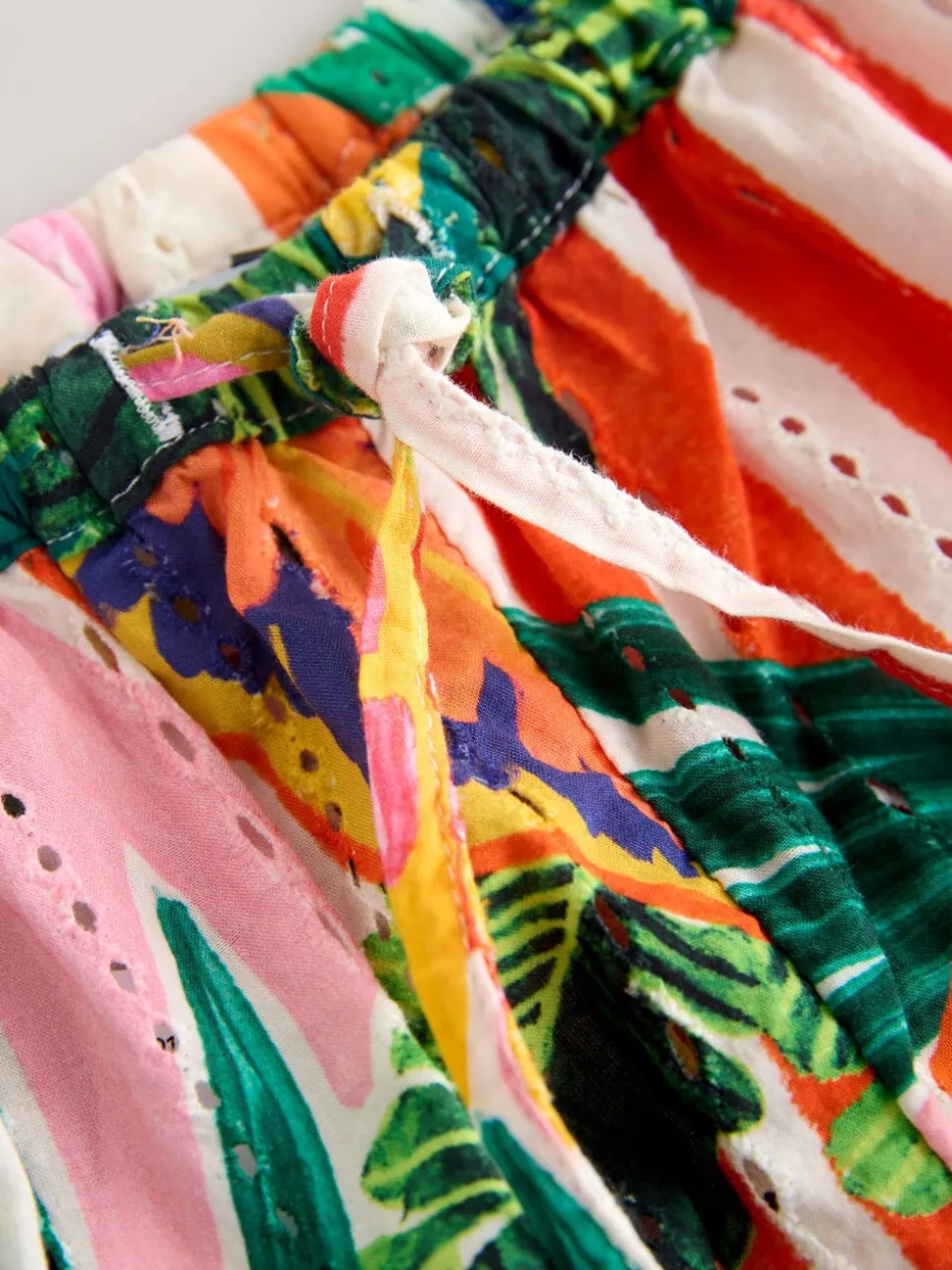 Bright Fruit Stripe Broderie Summer Shorts