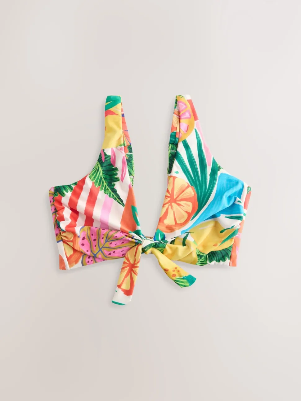Bright Fruit Stripe DD+ Knot Front Plunge Bikini Top