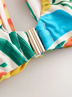 Bright Fruit Stripe DD+ Knot Front Plunge Bikini Top