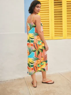 Bright Fruit Stripe Midi Slip Summer Dress