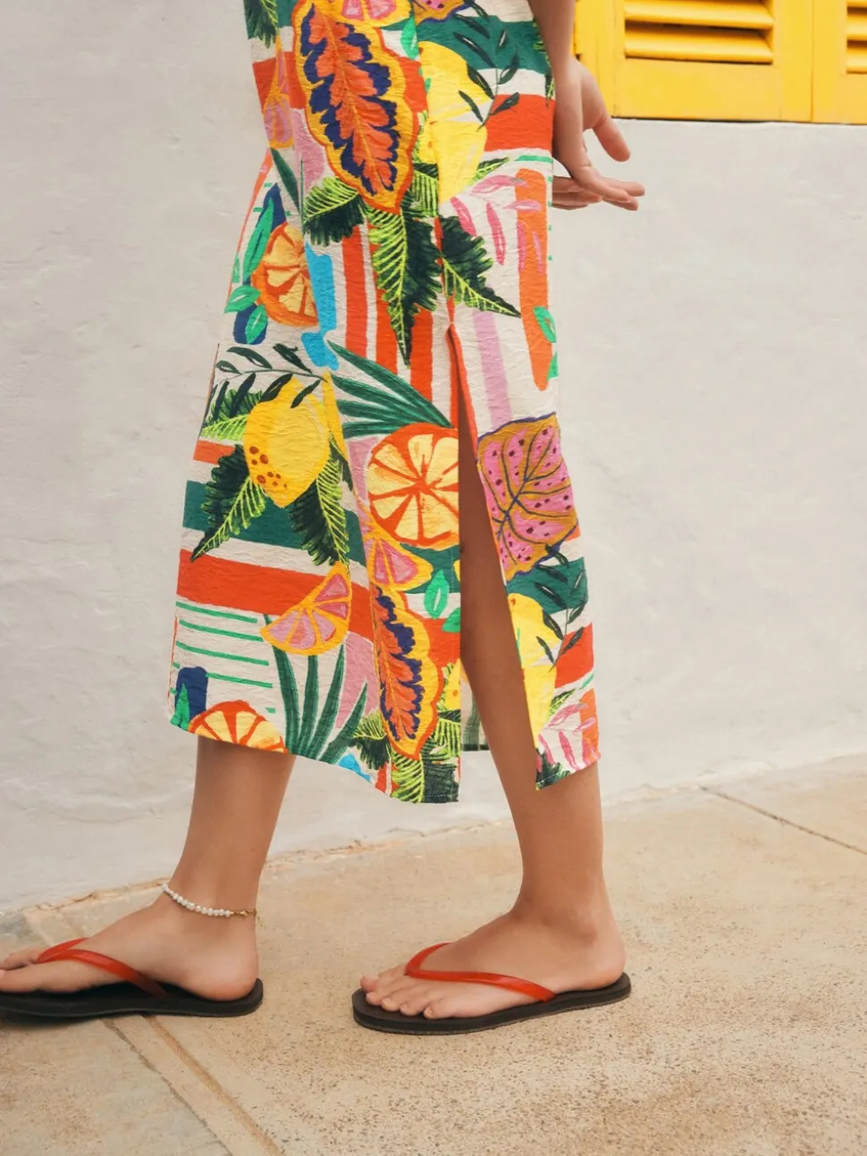 Bright Fruit Stripe Midi Slip Summer Dress