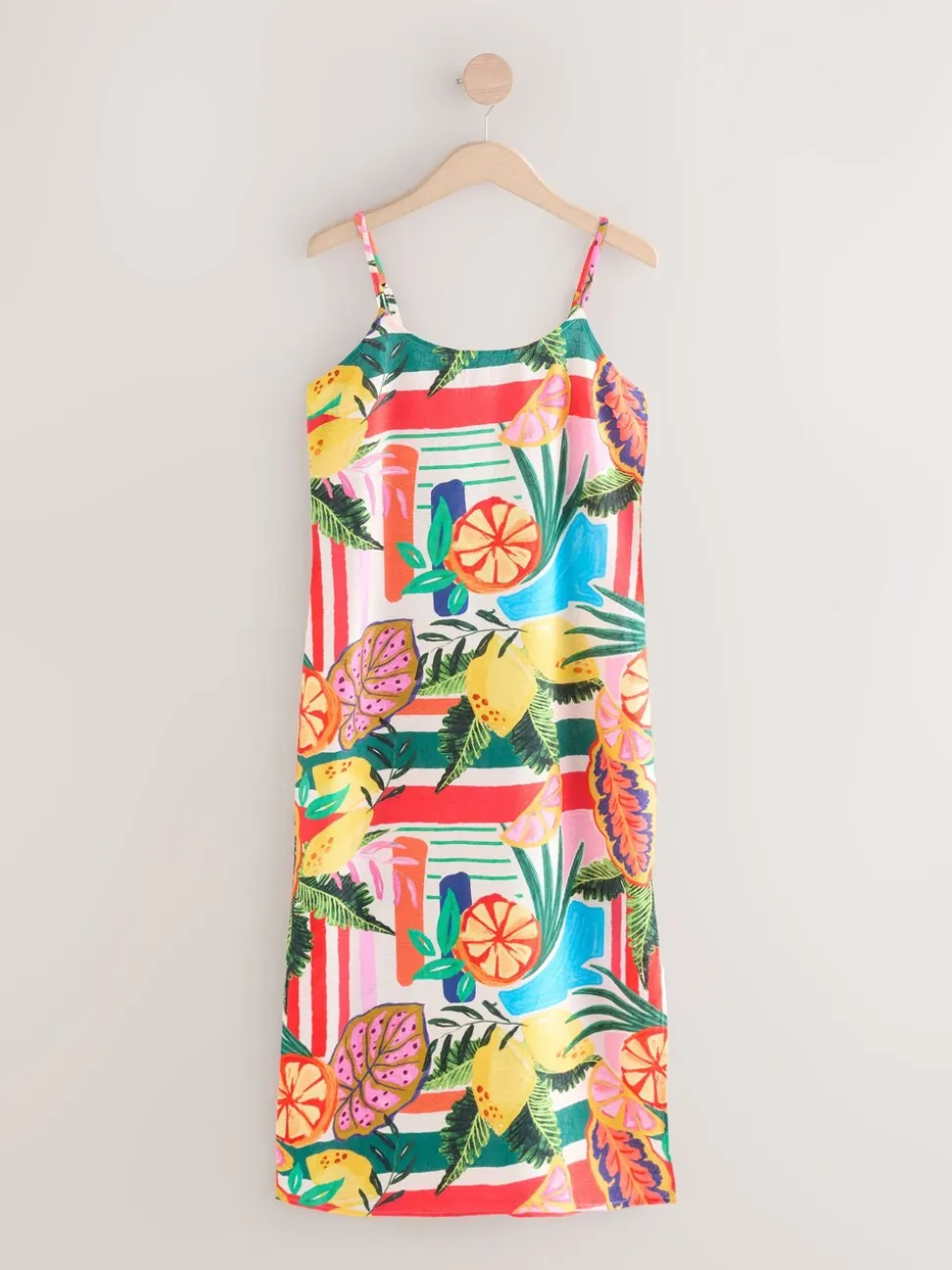 Bright Fruit Stripe Midi Slip Summer Dress