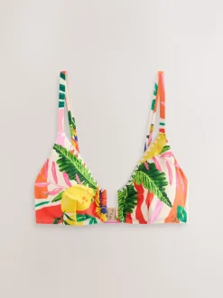 Bright Fruit Stripe Triangle Whipstitch Crop Bikini Top