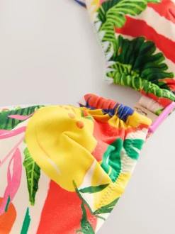 Bright Fruit Stripe Triangle Whipstitch Crop Bikini Top