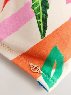 Bright Fruit Stripe Triangle Whipstitch Crop Bikini Top