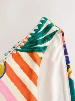 Bright Fruit Stripe Whipstitch High Leg Bikini Bottoms