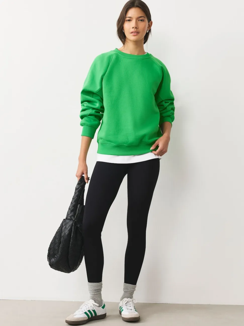 Bright Green Relaxed Fit Heavyweight Regular Crew Neck Sweatshirt