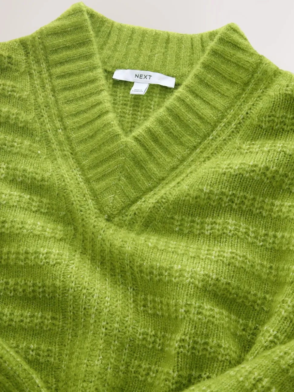 Bright Green Ribbed Longline V-Neck Jumper With Wool