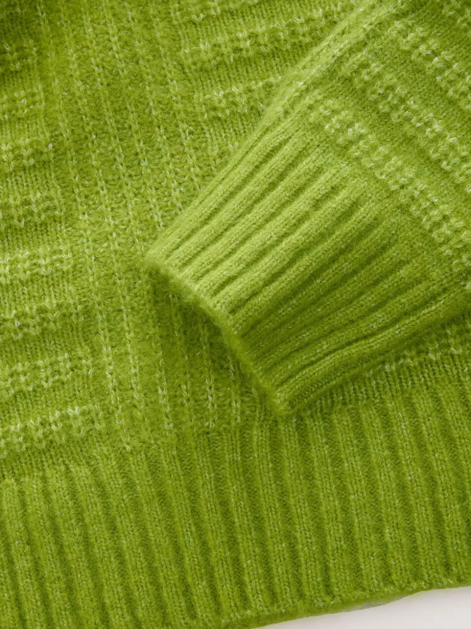 Bright Green Ribbed Longline V-Neck Jumper With Wool