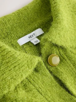 Bright Green Wool Blend Cable Knit Collar Cardigan