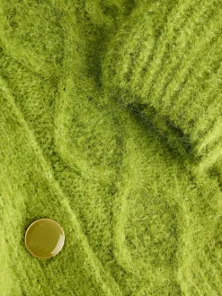 Bright Green Wool Blend Cable Knit Collar Cardigan