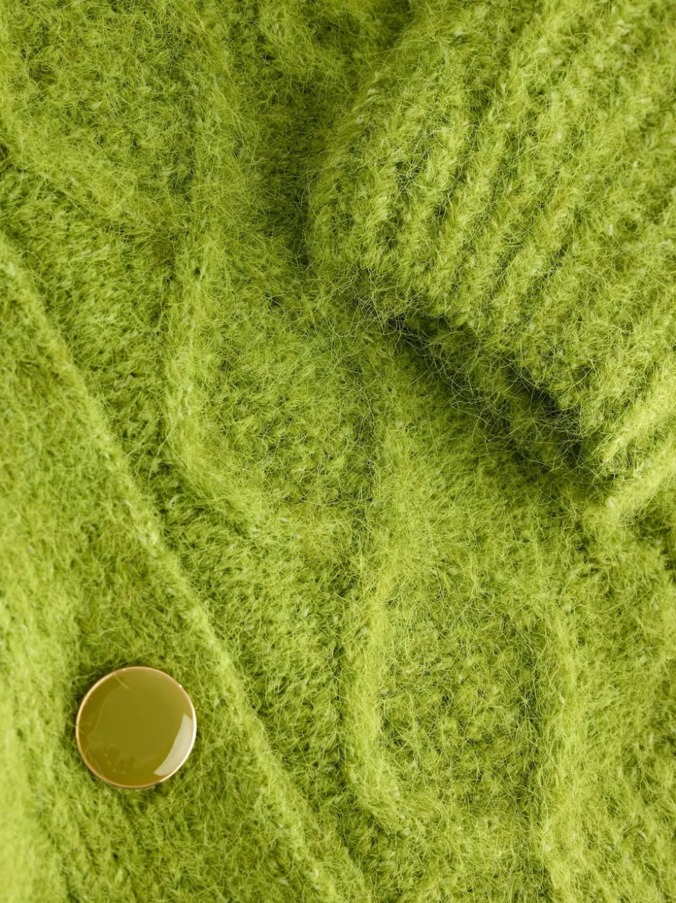 Bright Green Wool Blend Cable Knit Collar Cardigan