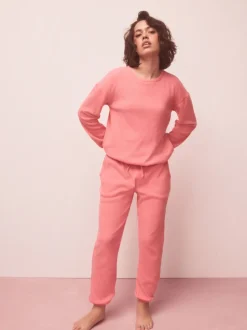Bright Pink Cosy Waffle Long Sleeve Pyjamas