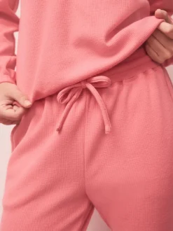 Bright Pink Cosy Waffle Long Sleeve Pyjamas