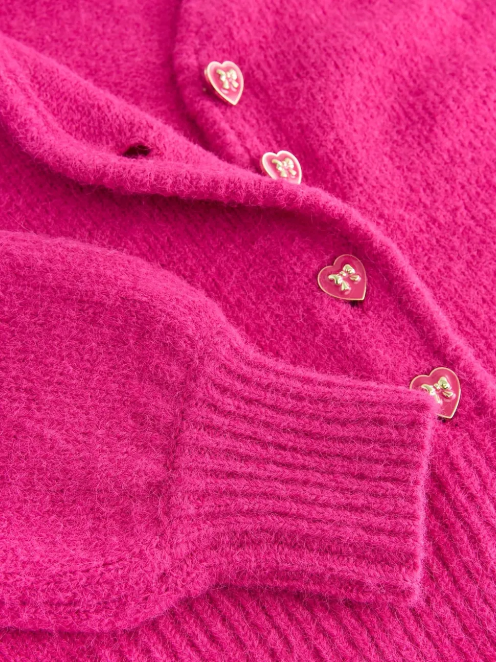 Bright Pink Heart Button Cardigan With Wool