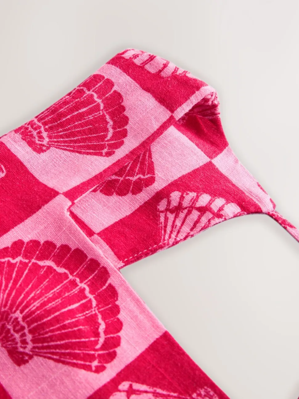 Bright Pink/ Red Shell Print Linen Rich Square Neck Shift Mini Dress