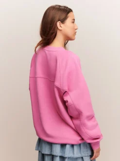 Bright Pink Relaxed Fit Heavyweight Longline Crew Neck Sweatshirt