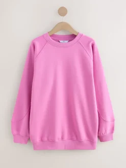 Bright Pink Relaxed Fit Heavyweight Longline Crew Neck Sweatshirt