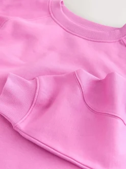 Bright Pink Relaxed Fit Heavyweight Longline Crew Neck Sweatshirt