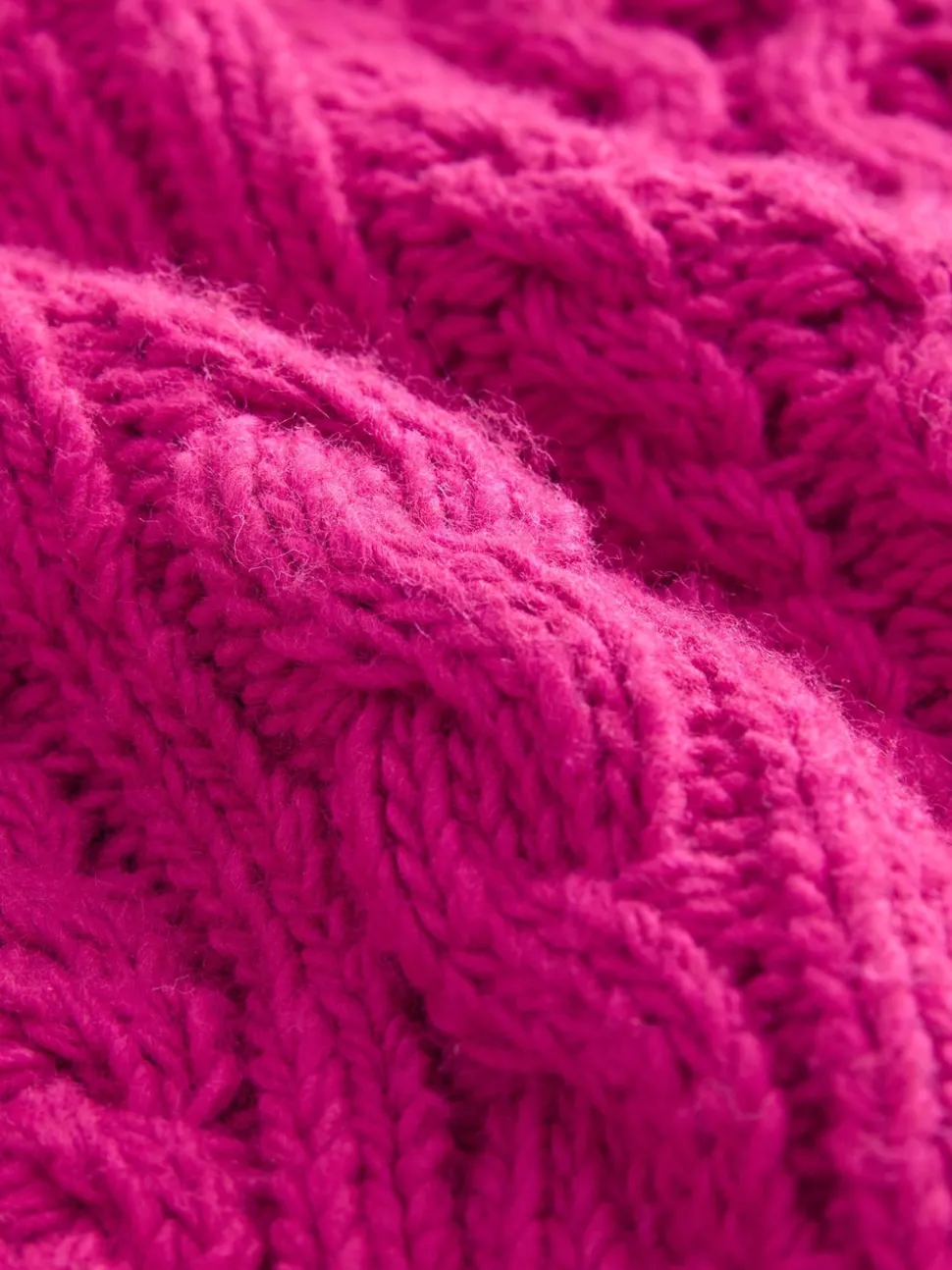 Bright Pink Roll Neck Cable Longline Jumper with Wool