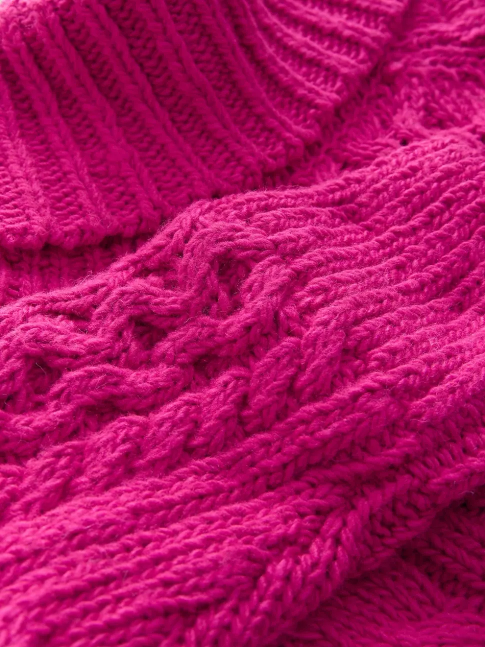 Bright Pink Roll Neck Cable Longline Jumper with Wool