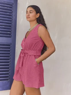 Bright Pink/Red Belted Summer Playsuit