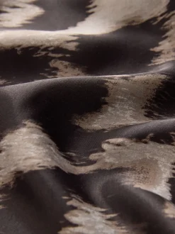 Brown Animal Print Satin Midi Skirt
