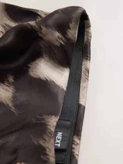 Brown Animal Print Satin Midi Skirt
