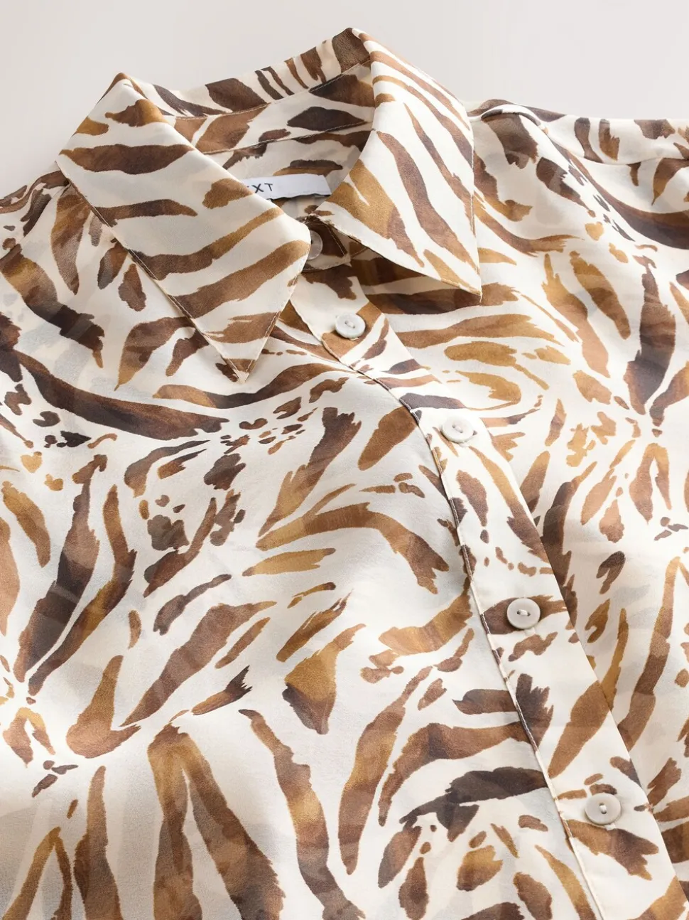 Brown Animal Print Sheer Long Sleeve Shirt