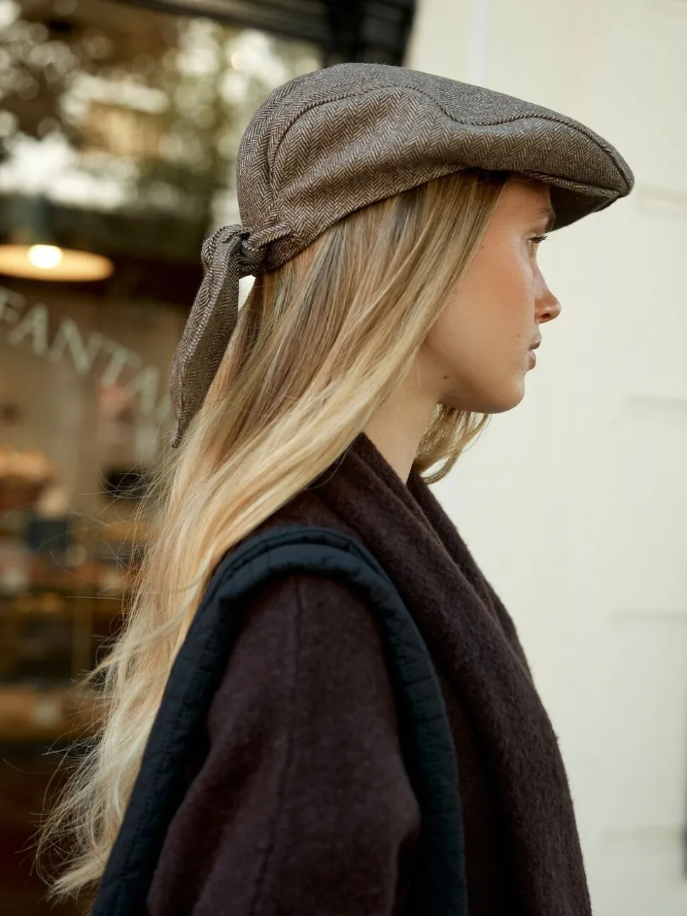 Brown Bow Back Flat Cap