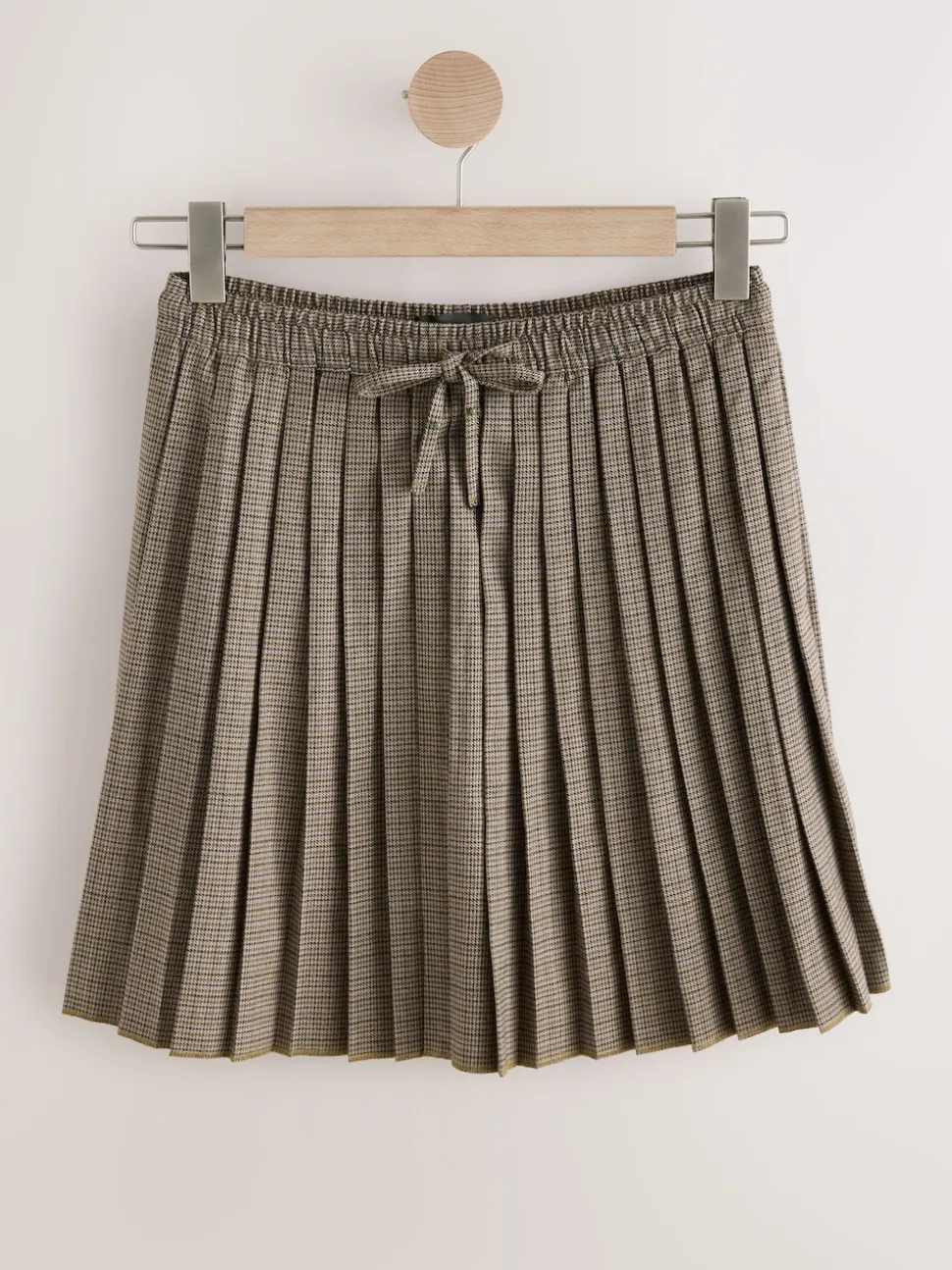 Brown Check Pleated Pull On Mini Skirt