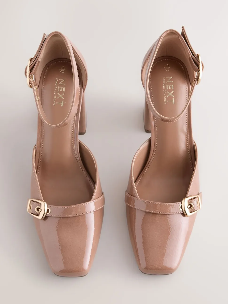 Brown Forever Comfort® Buckle Closed Toe Block Heels