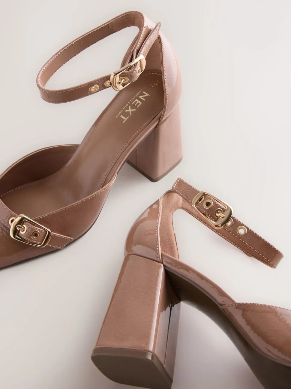 Brown Forever Comfort® Buckle Closed Toe Block Heels