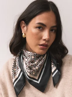 Brown Geometric Print Satin Square Scarf