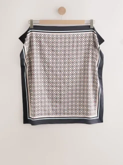 Brown Geometric Print Satin Square Scarf