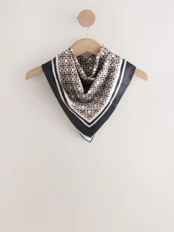Brown Geometric Print Satin Square Scarf