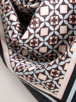 Brown Geometric Print Satin Square Scarf