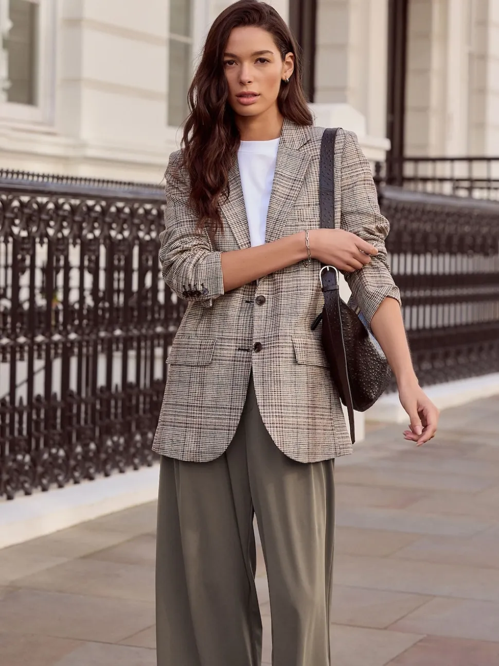 Brown N.Premium Check Linen Rich Single Breasted Blazer