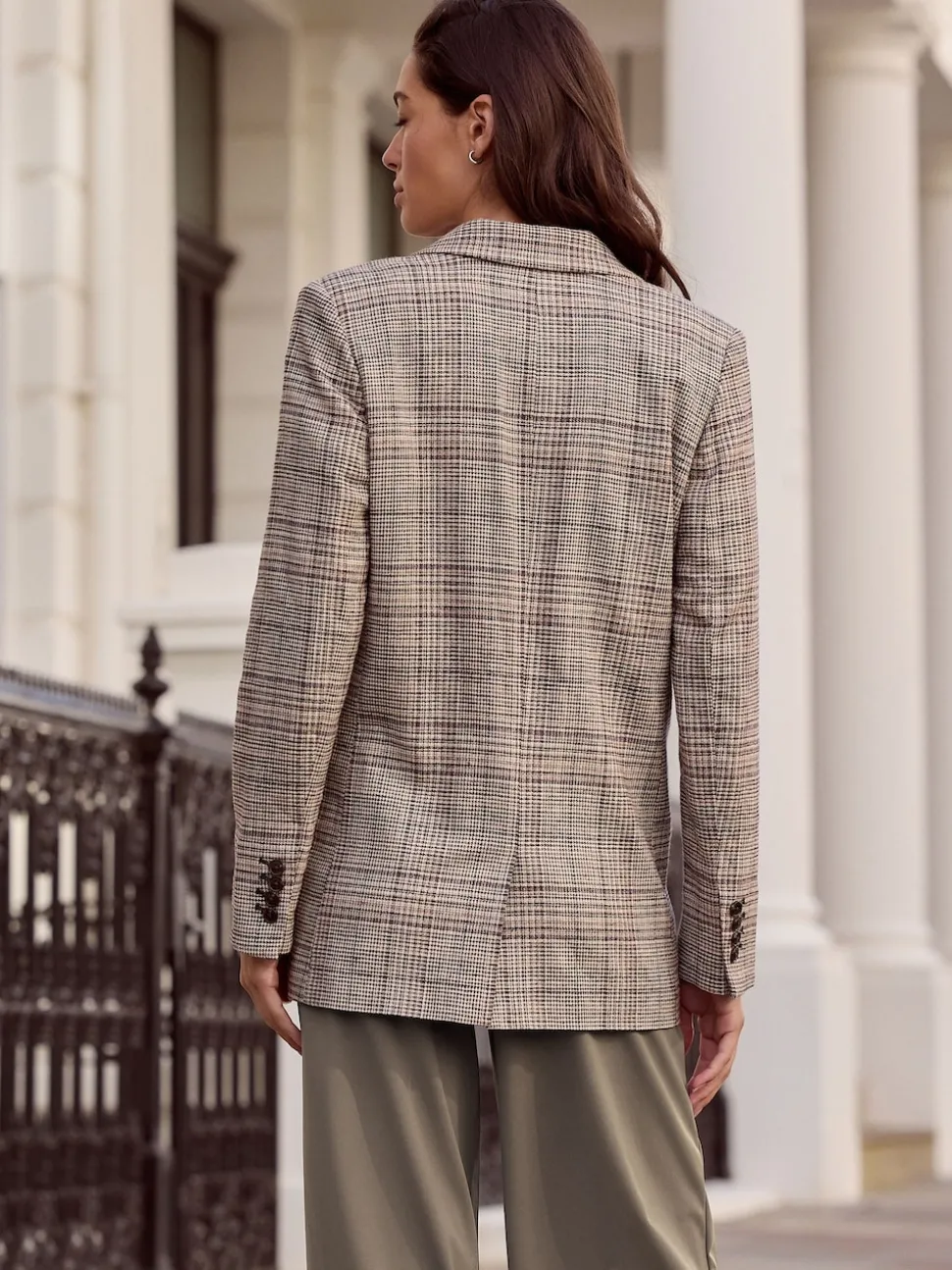 Brown N.Premium Check Linen Rich Single Breasted Blazer