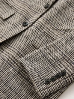 Brown N.Premium Check Linen Rich Single Breasted Blazer